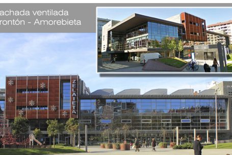 Fachada ventilada en piedra del Frontón Amorebieta